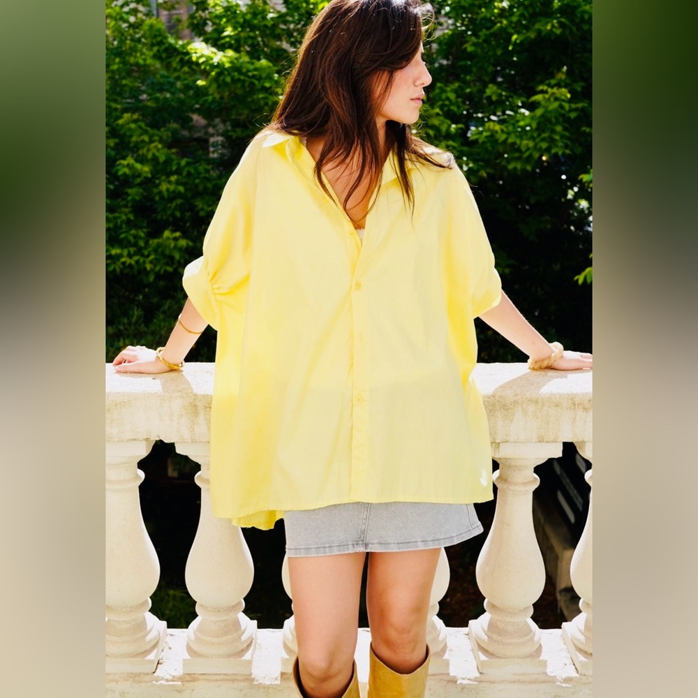 DAVI & DANI Sunny Yellow Oversized Button-Down Shirt